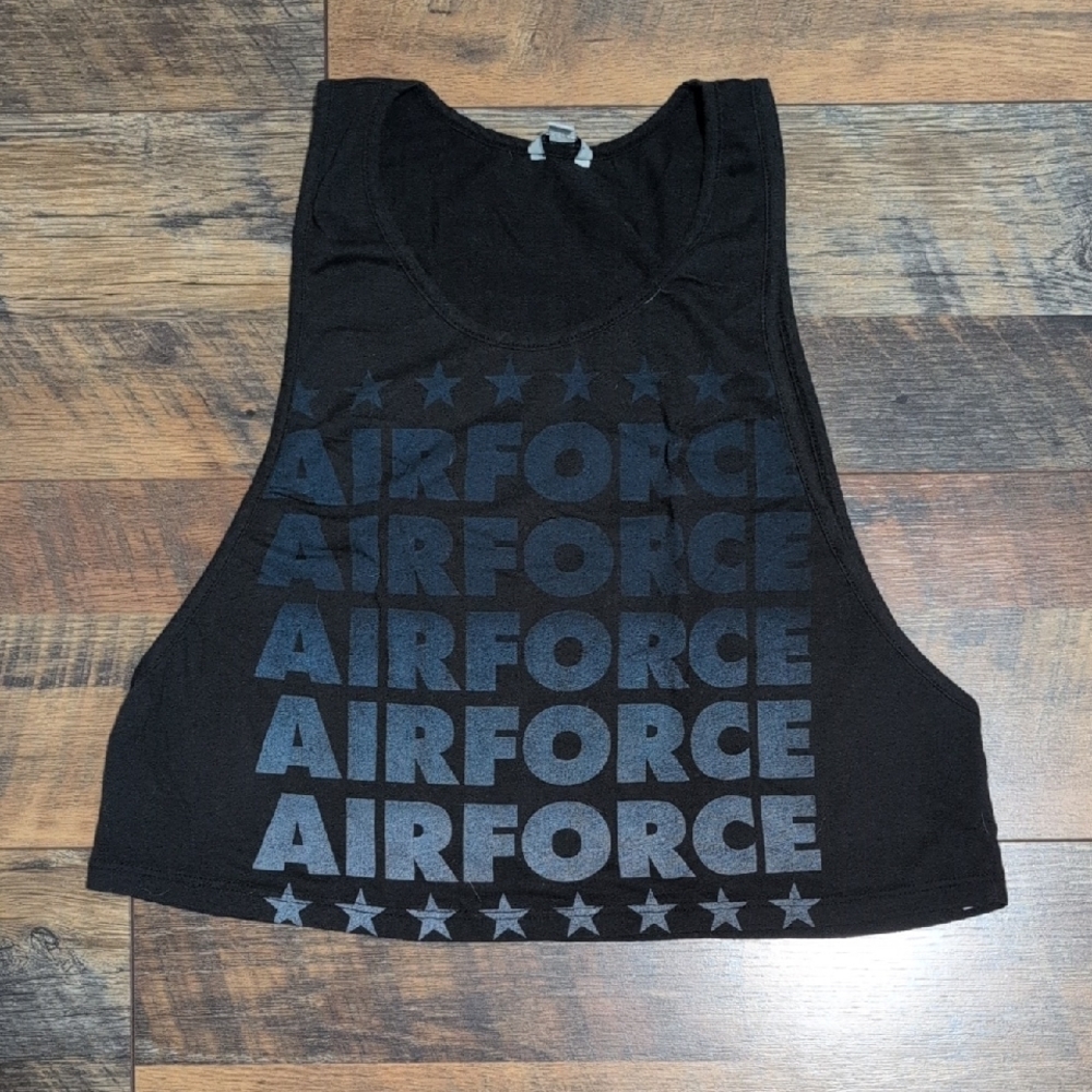 Forever 21 Black Airforce Graphic Muscle Crop Tank Top